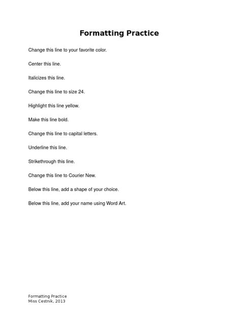 microsoft word formatting practice