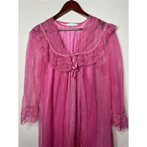 Vintage Peignoir Dreamwear Lingerie Set Robe Night Gown Medium Pink