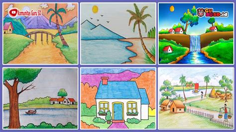 contoh kreatif gambar pemandangan alam  indah gurusdid