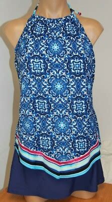 NWT Th Ocean Swimsuit Bikini Tankini Pc Set Sz L Skirt Navy High Neck EBay