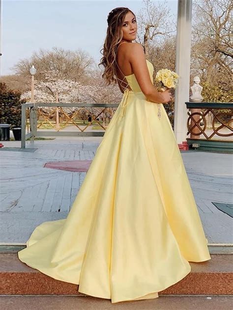 Modest Satin Prom Dresses Spaghetti Straps A Line Formal Dress In 2020