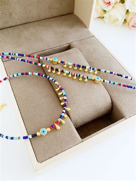 Evil Eye Anklet Beach Anklet Evil Eye Jewelry Rainbow Etsy