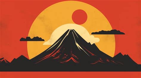 Premium AI Image | Retro Minimalistic Poster Of Mountain And Sky With ...