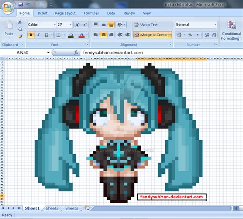 Miku Chibi - Pixel Art Ms Excel by fendysubhan on DeviantArt