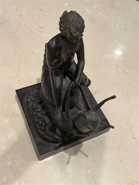 ART DECO ERA NUDE BOY RIDING SNAIL BRONZE