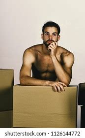 Man Standing Naked Among Cardboard Boxes Stock Photo Shutterstock