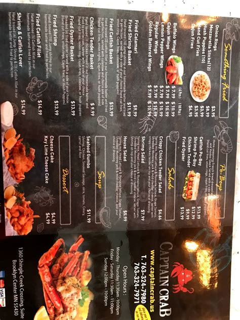 Menu at Captain Crab restaurant, Brooklyn Center