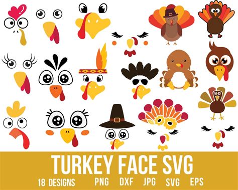 18 Bundle Turkey Face Svg Turkey Svg Turkey Png Turkey Shirt Svg