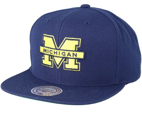 Michigan Wolverines Wool Solid Navy Snapback Mitchell And Ness Caps