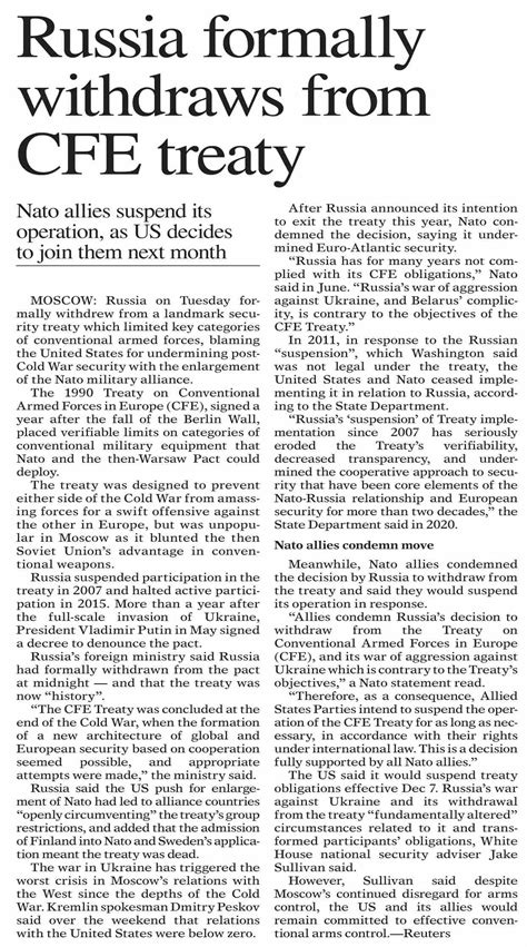 Dawn EPaper Nov 08 2023 Russia Formally Withdraws From CFE Treaty