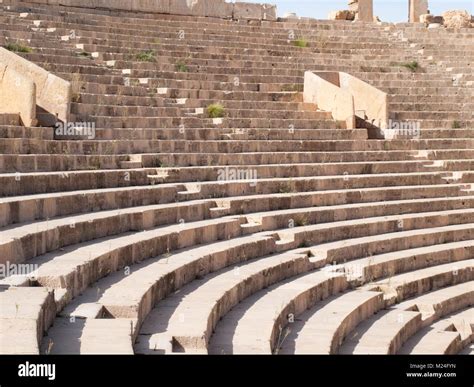 Leptis Magna Theater Ruins Near The Mediterranean Sea Stock Photo Alamy