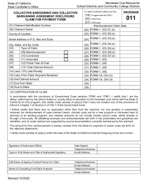 Fillable Online Sco Ca Program 011 Claiming Instructions And Forms Fax