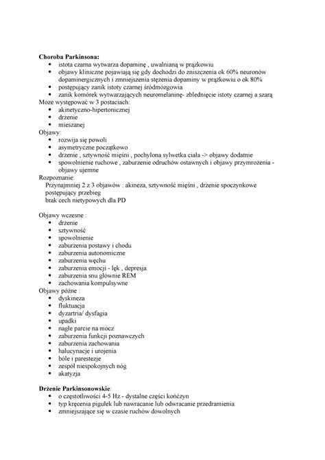 Parkinson i zespoły neurologiczne Choroba Parkinsona istota czarna