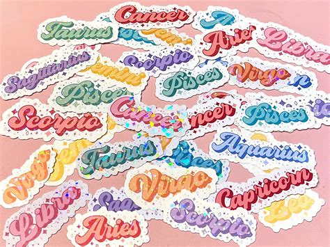 Zodiac Sign Sticker Cute Zodiac Sticker Holographic Sticker Retro