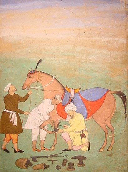 A Scene Of Men Shoeing A Horse Mughal Paintings Horse Painting