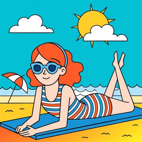 Premium Vector Woman In Bikini Summer Girl On Vacation Beach Swimsuit Holiday Hand Drawn Flat