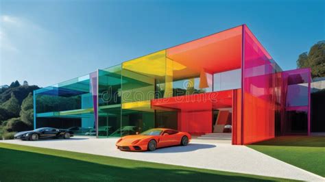 Un Supercoche Colorido Se Encuentra Con Una Casa De Lujo Una