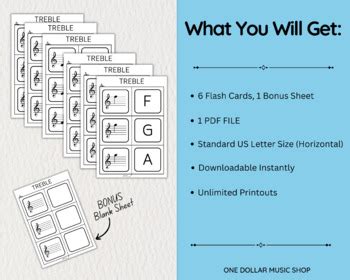 Treble Clef Flashcards with BONUS Blank Flash Cards - Learn Music Notes