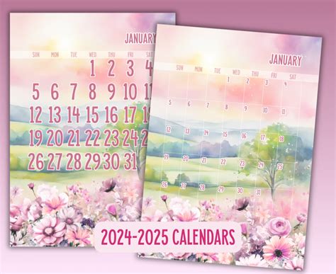 2024 2025 Pink Floral Calendar And Monthly Planner Printables And