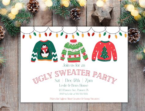 Editable Ugly Sweater Holiday Invitation Winter Invite Printable