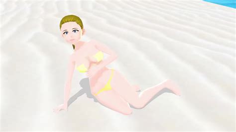 Emma Blonde Anime Girl Tried On Micro Bikinis On The Beach