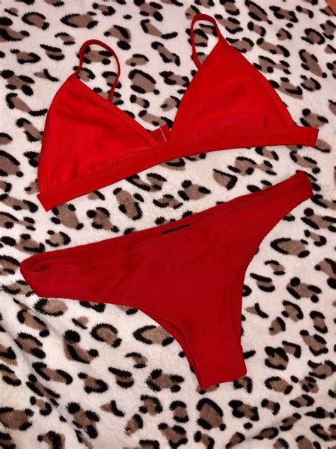 Red Bikini Set Women S Fashion Swimwear Bikinis Swimsuits On Carousell