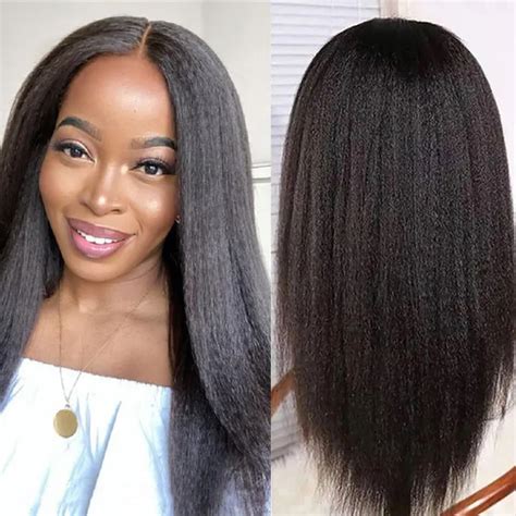 Acusoee 13×4 Lace Front Wigs Human Hair Kinky Straight Wig Pre Plucked Bleached