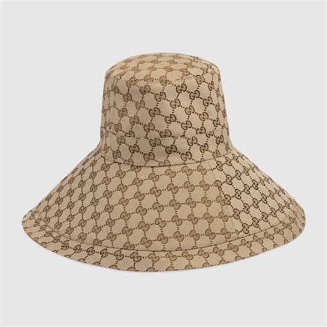 Gg Canvas Wide Brim Hat In Beige Ebony Gucci Uk