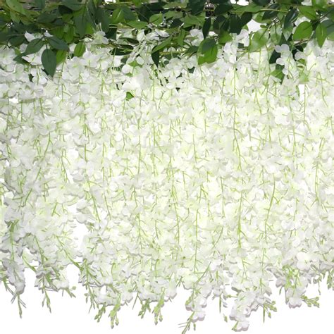 Zinho 60 Branches Wisteria Hanging Flowers Artificial White Wisteria