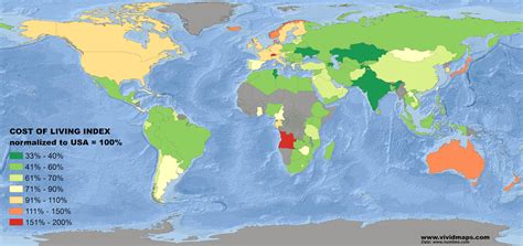 Cost of Living Index normalized to U.S. - Vivid Maps