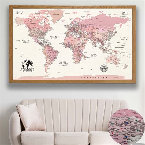 Pink Push Pin World Map | Customized Travel Map | Canvas Art Bay