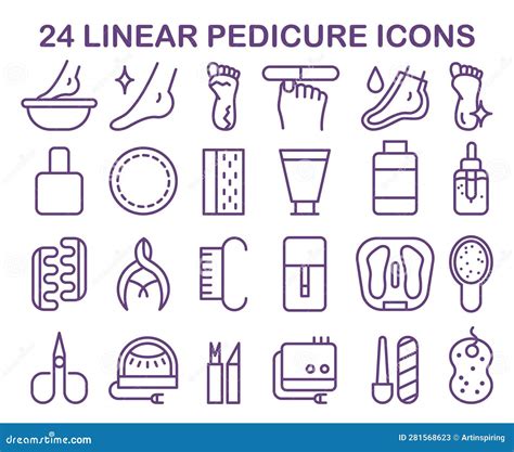 Pedicure And Spa Treatment Linear Icons Set Professional Equipment