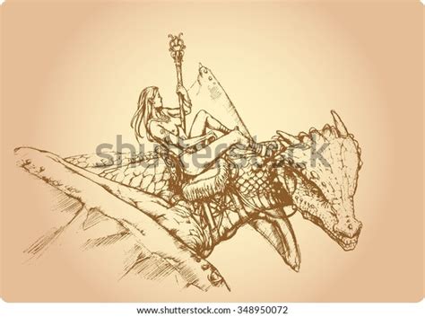 Dragon Princessa Nude Lady Holding Magical Stock Vector Royalty Free