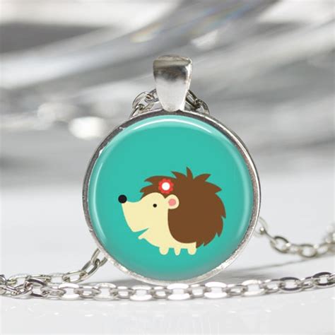 Hedgehog Necklace Woodland Forest Animal Jewelry Aqua Blue Art Etsy