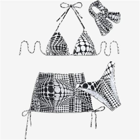 Piece Swimsuits Halter Triangle Bikini Sets Bathing Suit With Mesh Cover Up Skirt Bandana