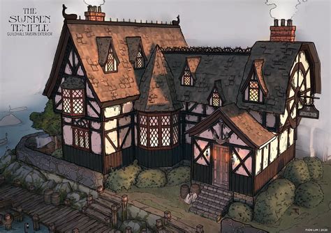 Artstation Guildhall Tavern Exterior Fantasy House Building