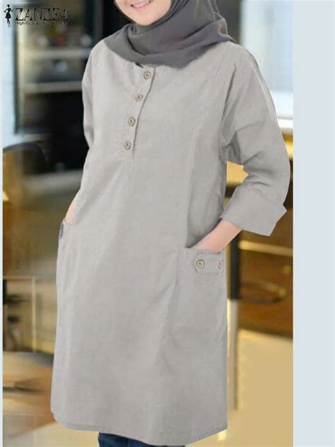 Vintage Long Shirts Zanzea Muslim Fashion Tops For Women Autumn Blouse