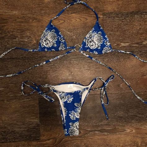 Blue And White Bikini Size Small Only Worn For Depop