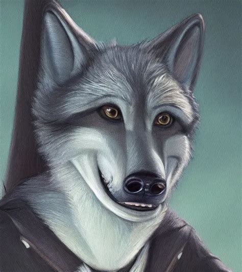 Krea Oil Painting Of Anthromorphic Furry Female Wolf In Style Of