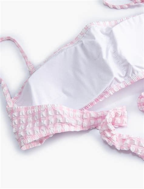 Pembe Kadın Straplez Bikini Üstü Dokulu Pötikareli Çıkarılabilir Askılı Pedli 4SAK10249MM Koton