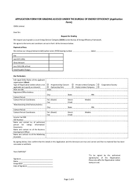 Fillable Online APPLICATION FORM FOR GRADING AS ESCO UNDER Fax