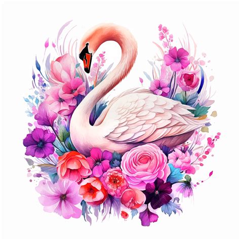 Premium Vector Swan Surrounded By Flowers Watercolor Paint