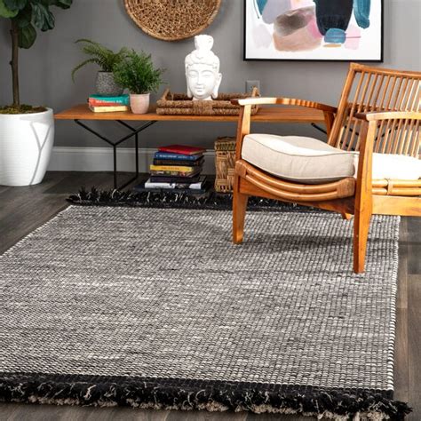 Gracie Oaks Silva Handwoven Flatweave Wool Cotton Black Area Rug