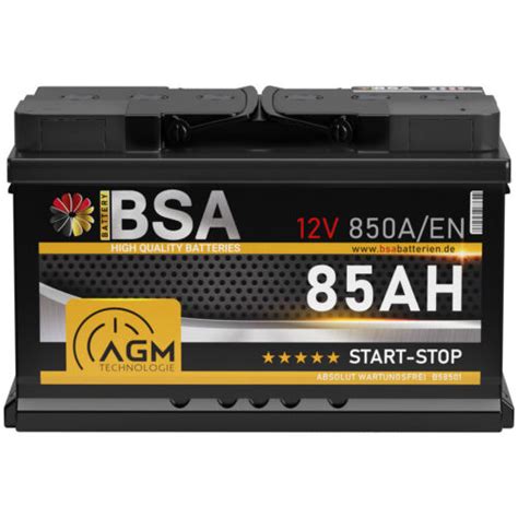 BSA AGM Batterie 12V 85Ah 850A EN Start Stop Autobatterie VRLA Batterie