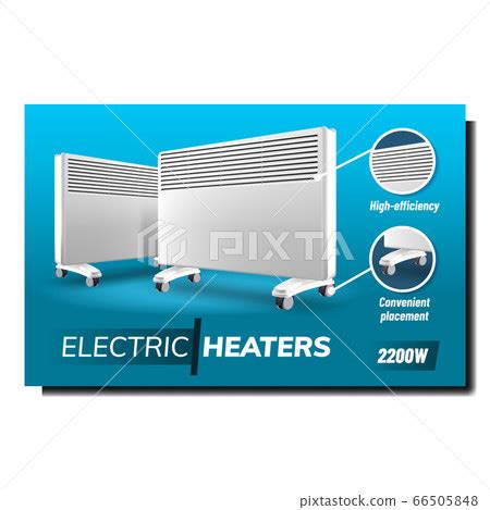 Electric Heaters Bright Promotional Poster Vector Stock Illustration