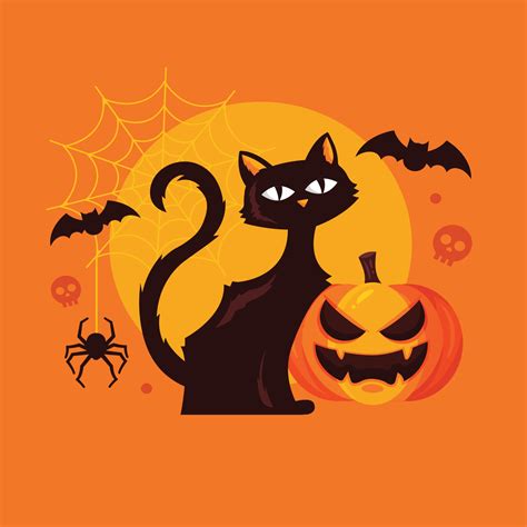 Happy Halloween Day, Bat and spider on text, Cute pumpkin spooky scary ...