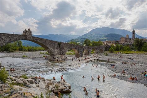 Bobbio Val Trebbia River Bridge Piacenza Emilia Romagna Stock