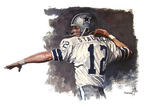 Roger Staubach 17 X 11 Watercolor Dallas Cowboys Football Dallas