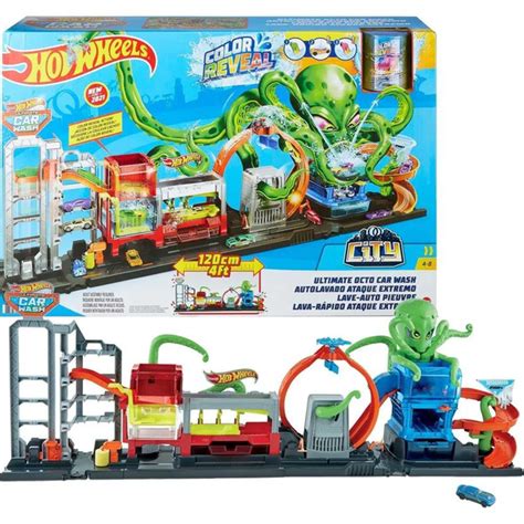 Hot Wheels Игрушечный трек Mattel Сити Невообразимая автомойка с осьминогом GTT96 купить с