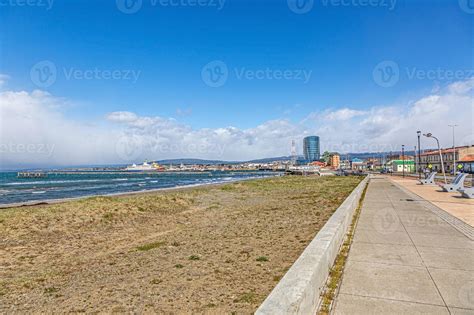 View along the promenade to the port of Punta Arenas in Chile during